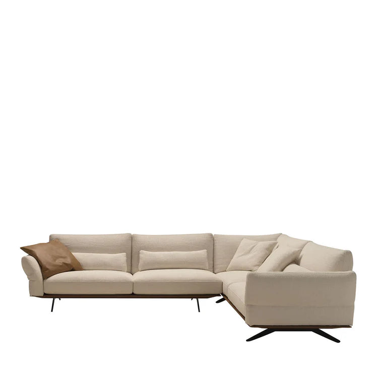 Dallas White Fabric With Metal And Leather Details L-Shape Sofa