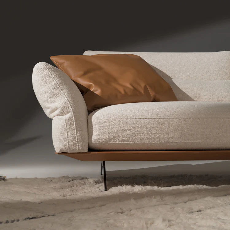 Dallas White Fabric With Metal And Leather Details L-Shape Sofa