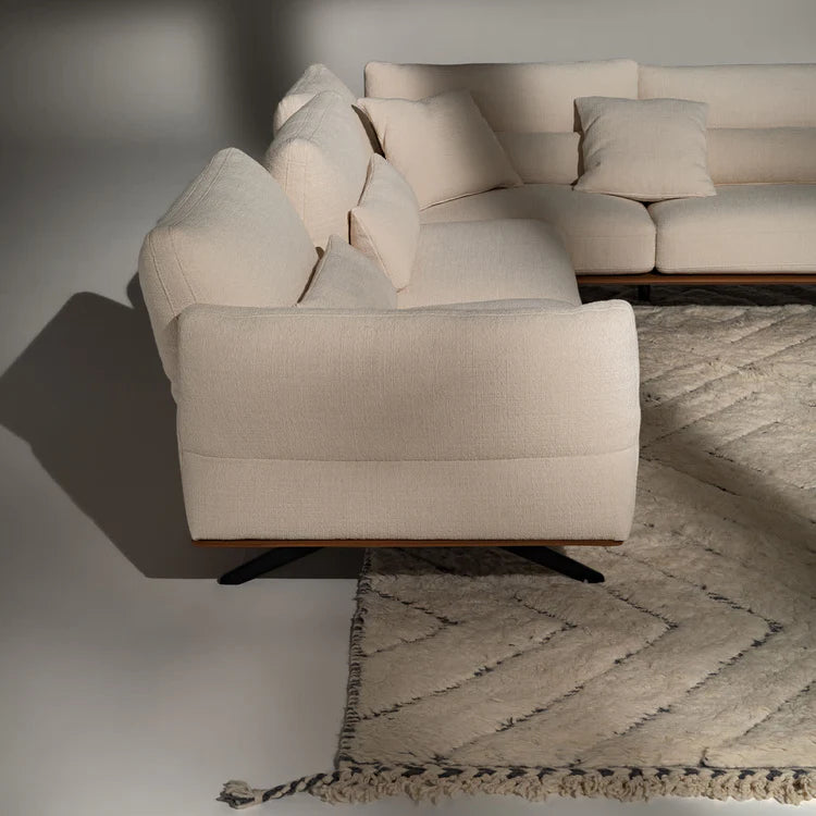 Dallas White Fabric With Metal And Leather Details L-Shape Sofa