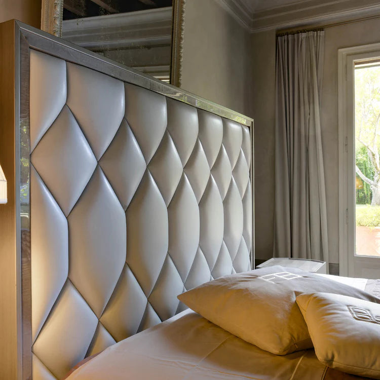 Elegance White Leather & Sycamore Double Bed