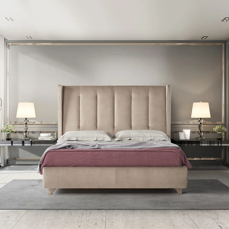 Edo Quilted Beige Velvet Bed
