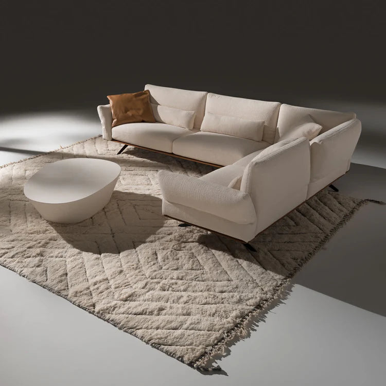 Dallas White Fabric With Metal And Leather Details L-Shape Sofa