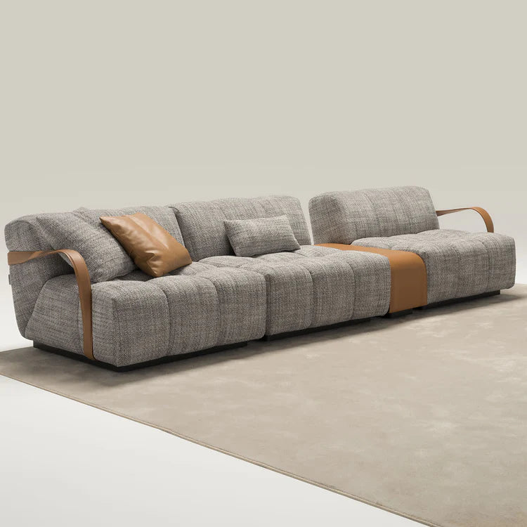 Venice Gray Fabric With Brown Leather Details Sofa