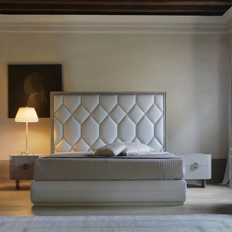 Elegance White Leather & Sycamore Double Bed