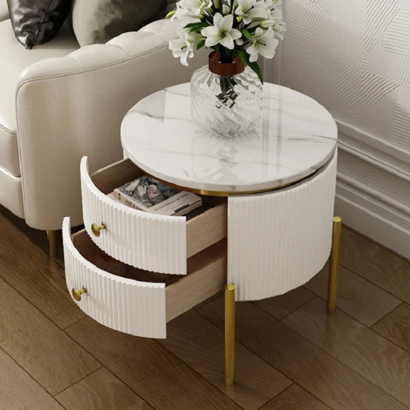 Round Faux Marble Side Table