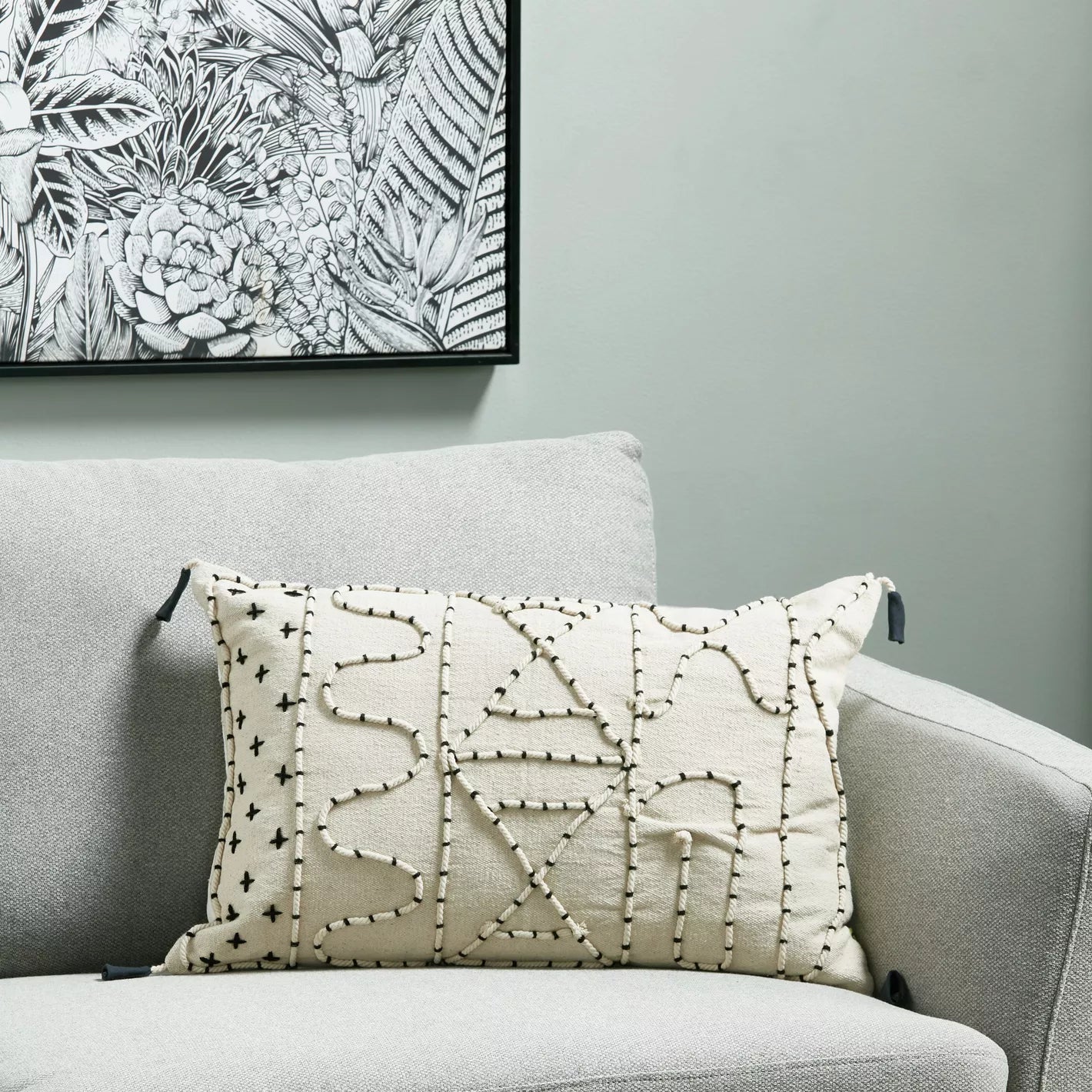 Rope Embroidered Filled Cushion - 40x60 cm