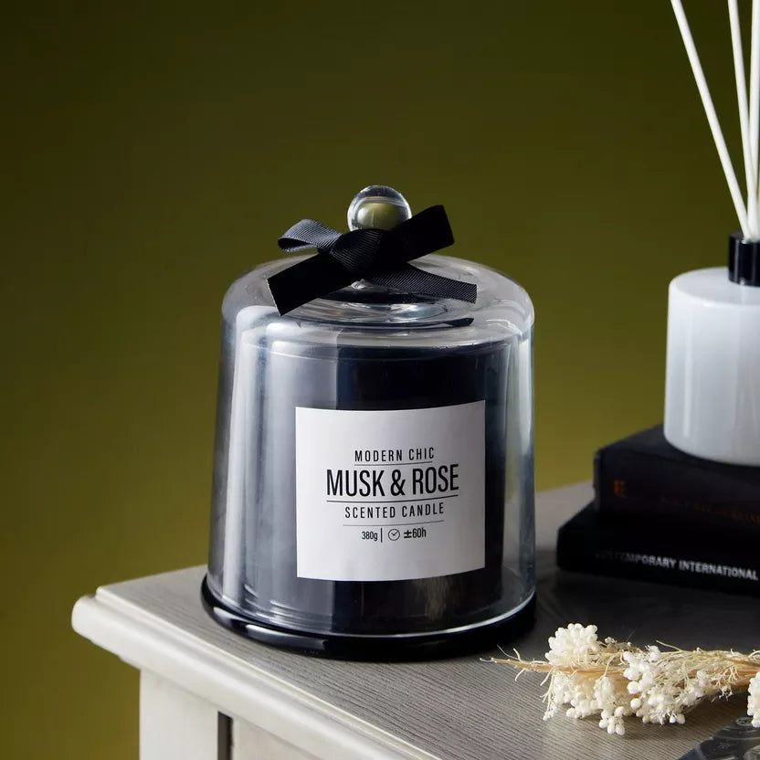 Modern Chic Musk and Rose Scented Bell Jar Candle - 60 H