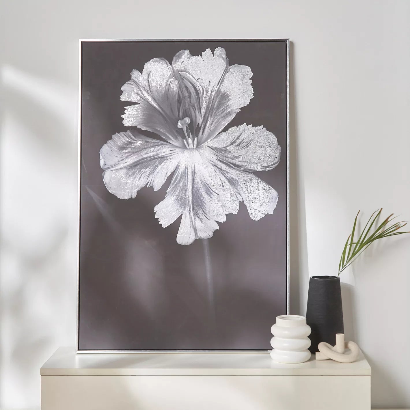 Mono Bloom Framed Canvas Wall Art - 83x123 cm