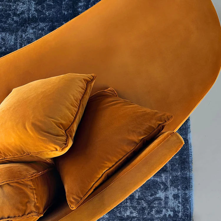 Harlem Curved Orange fabric with Cushions Sofa