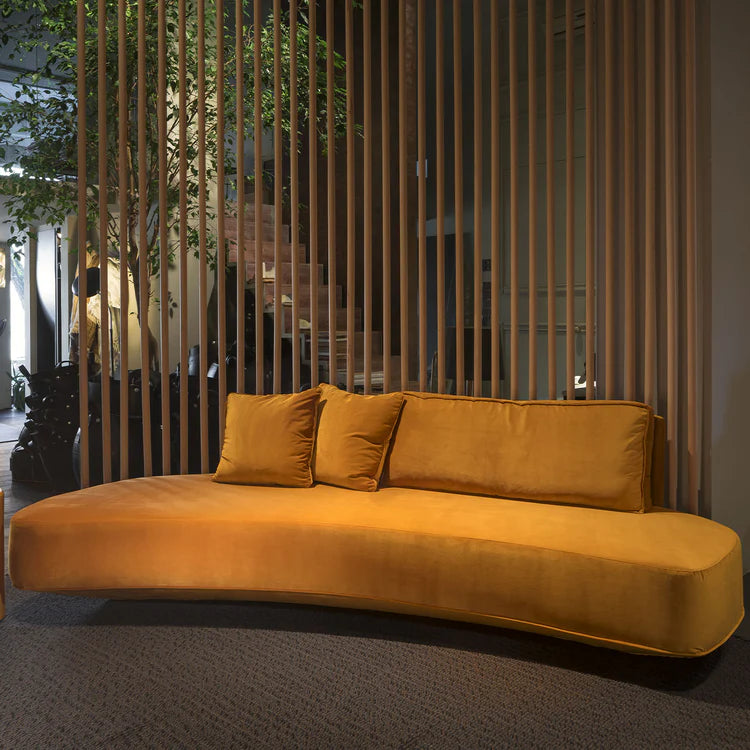 Harlem Curved Orange fabric with Cushions Sofa