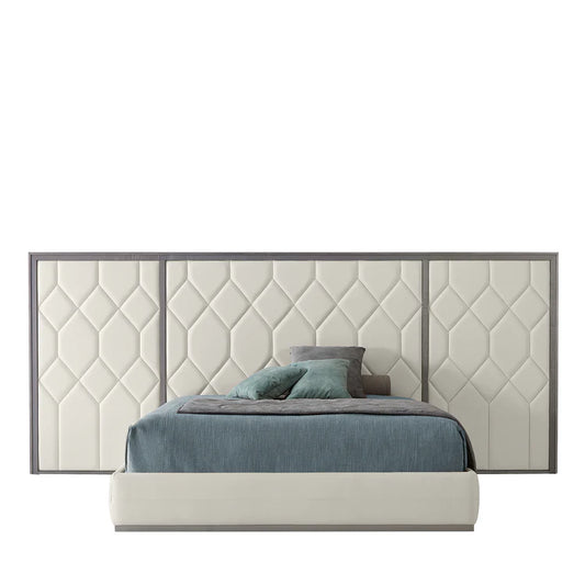 Elegance Boiserie White Leather & Sycamore Wood Bed