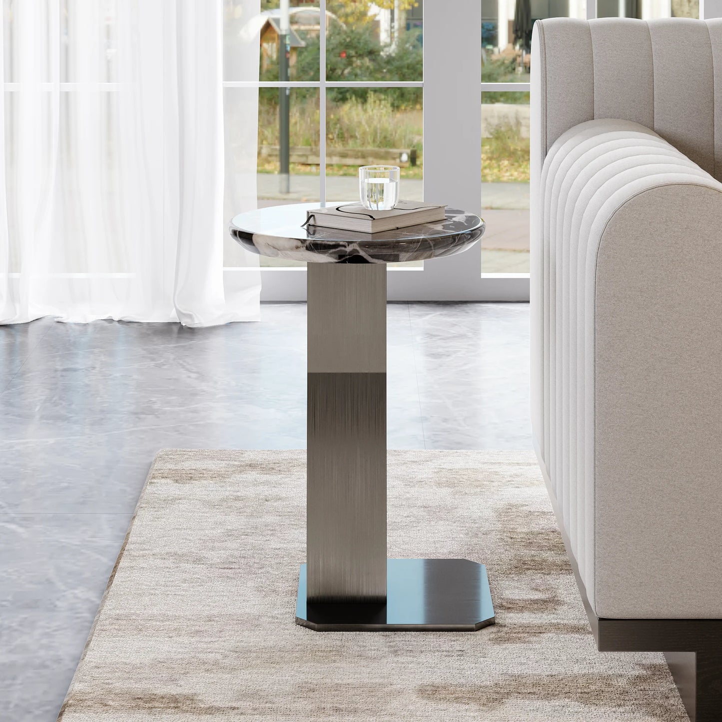 Round Marble Top C-shape Side Table