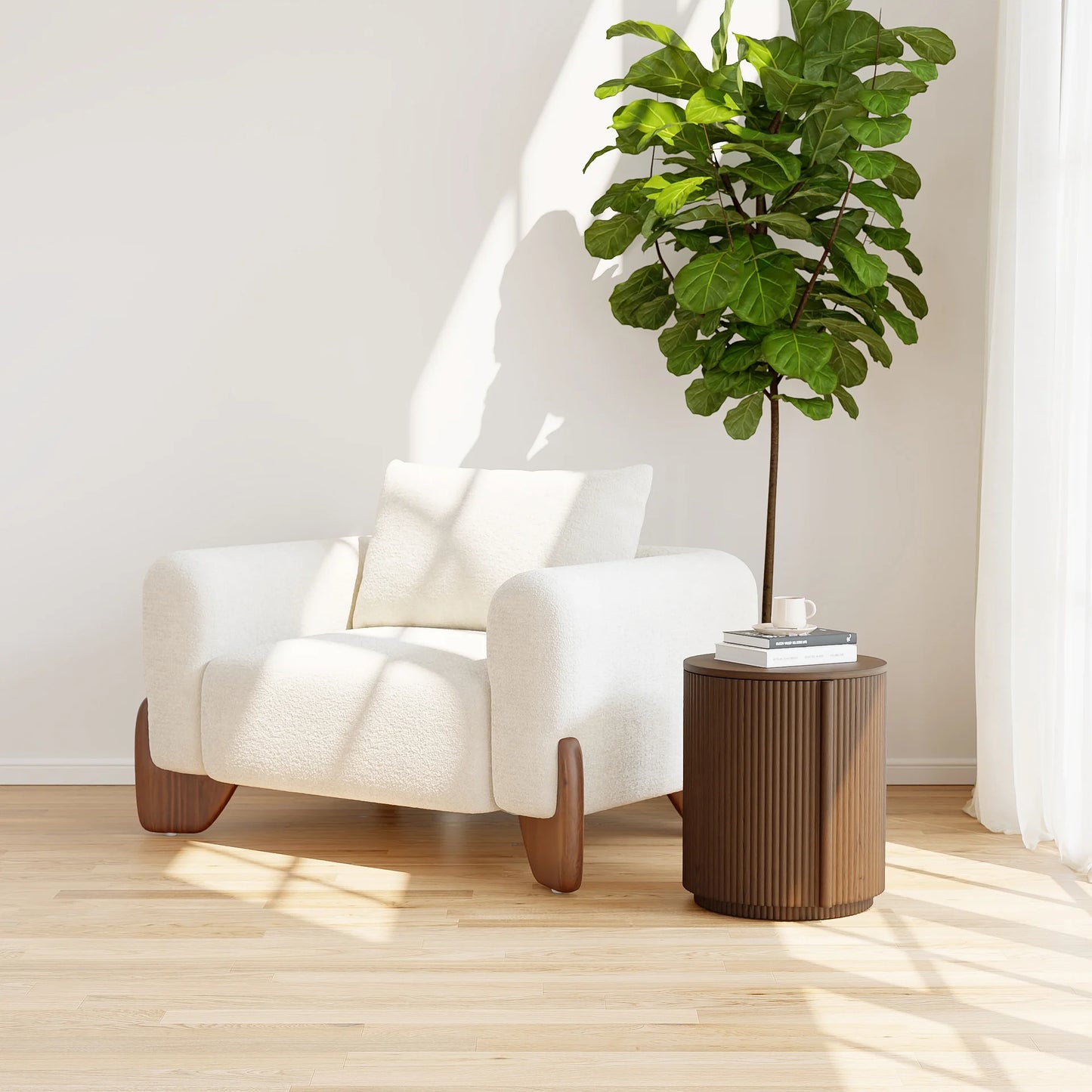 Round Walnut Fluted Side Table