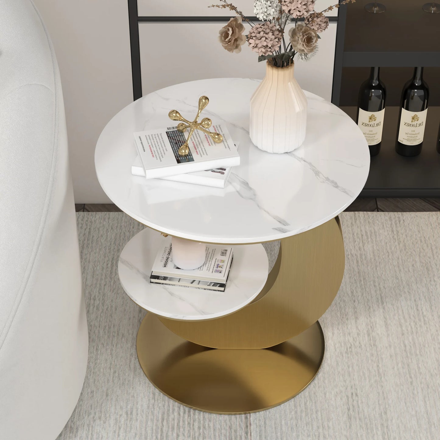 Round Sintered Stone Moon-Shaped Side Table