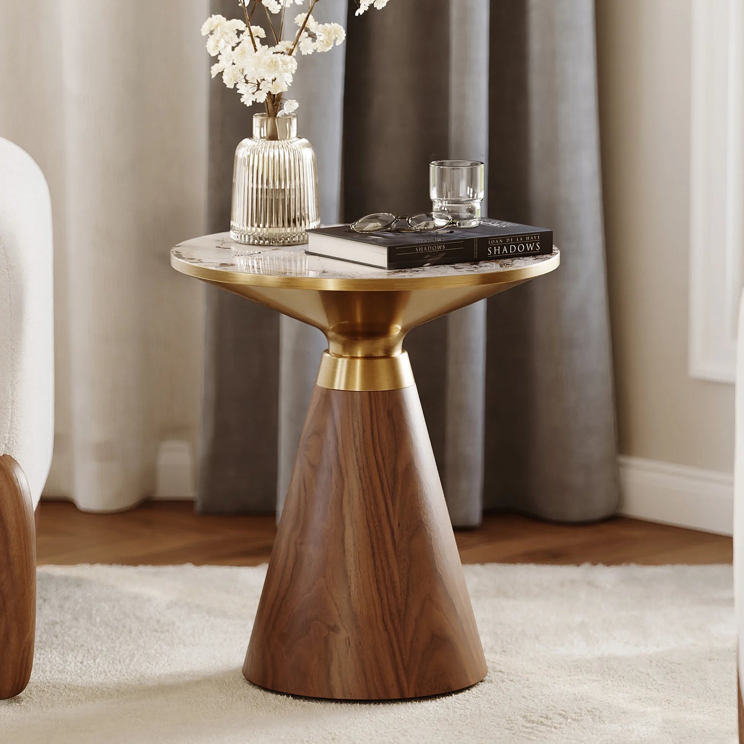 Round Walnut End Table