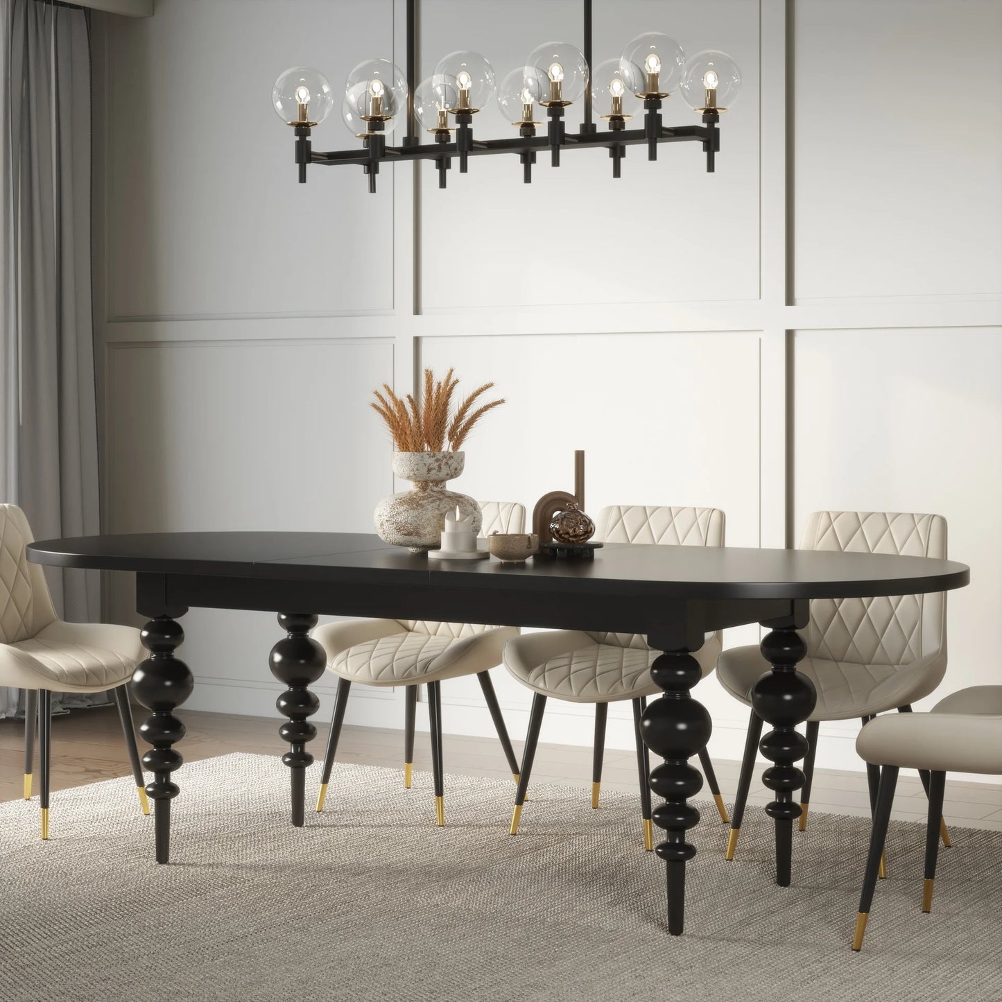 Mid-Century Oval Dining Table Black
