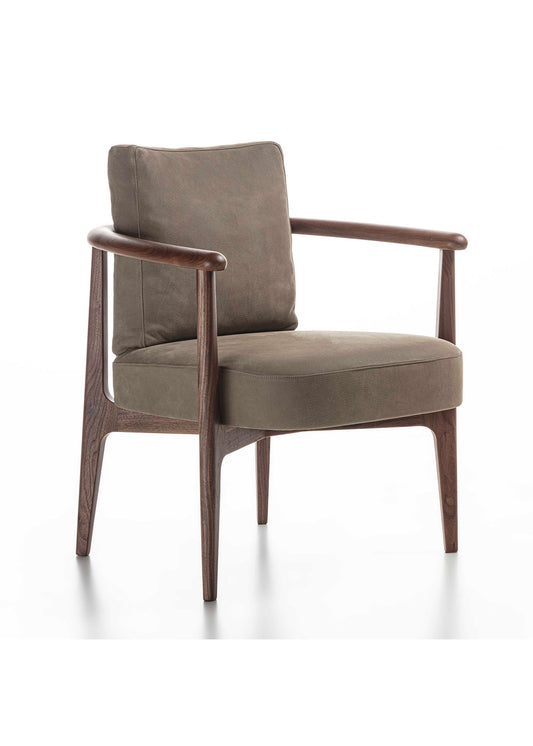 Greta Canaletto Walnut & Gray Leather Lounge Chair With Arms