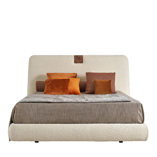 Onigiri Milk Bouclé Bed with Walnut Accents