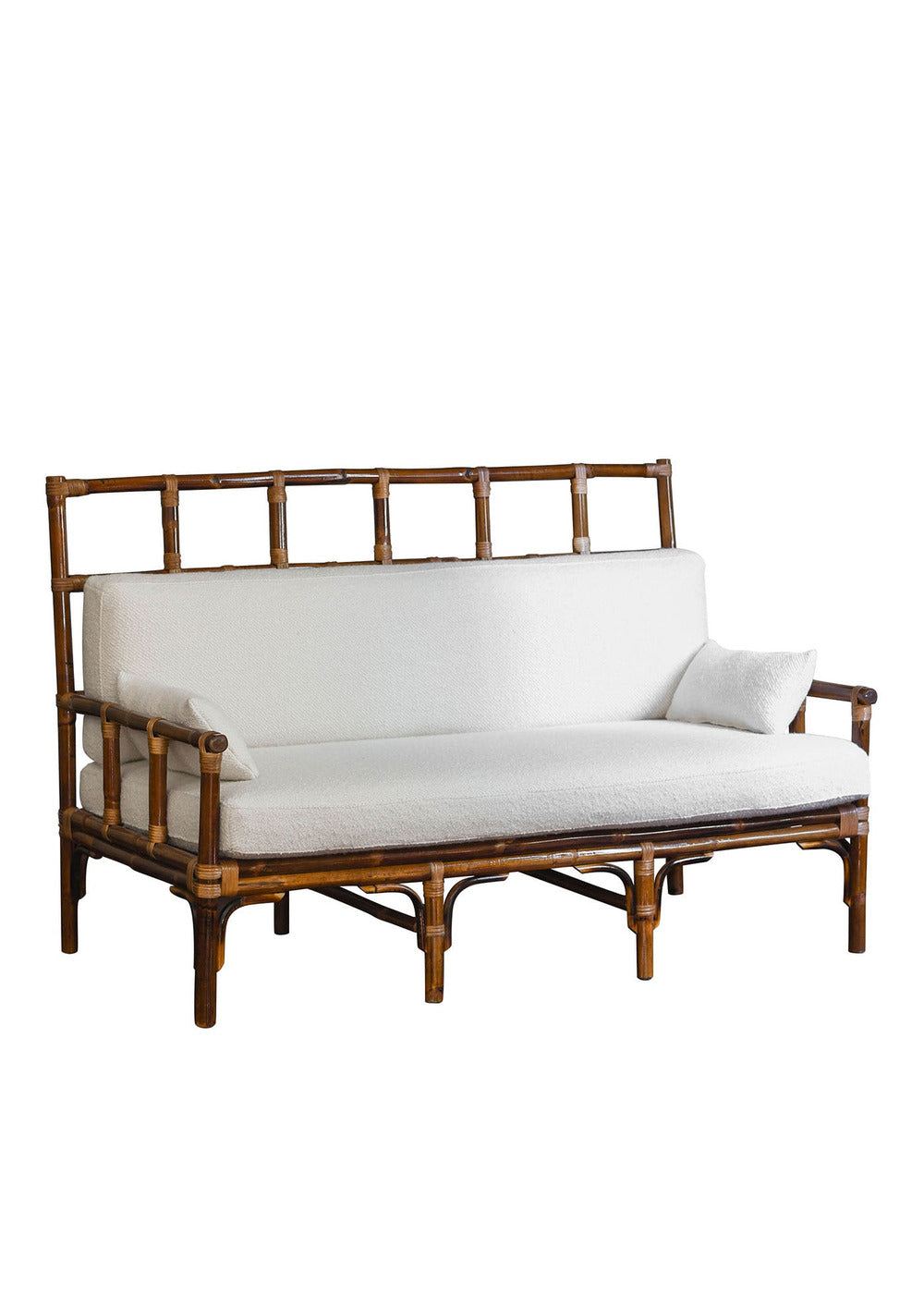 2-Seater White Dedar Fabric & Bamboo Bench