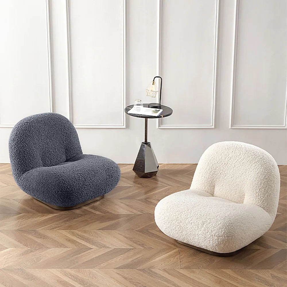 Off-White Boucle Swivel Floor Chair