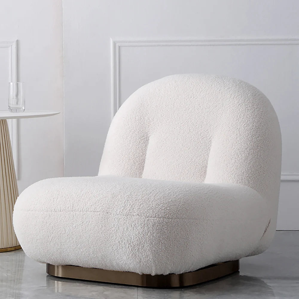 Off-White Boucle Swivel Floor Chair