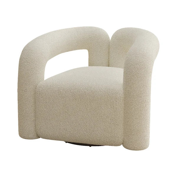 Questions and Answers for Japandi White Boucle Accent Chair with Swivel Base Shaggy Armchair for Living Room