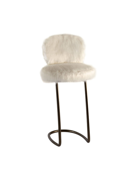 70s White Furry Stool