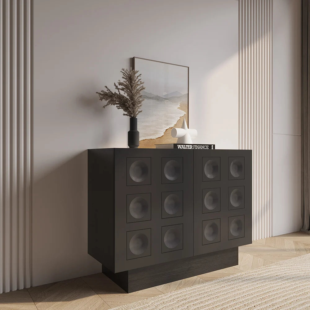 Black Sideboard Buffet with Modern Circle Pattern