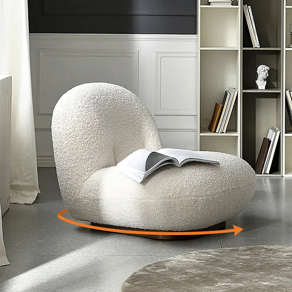 Off-White Boucle Swivel Floor Chair