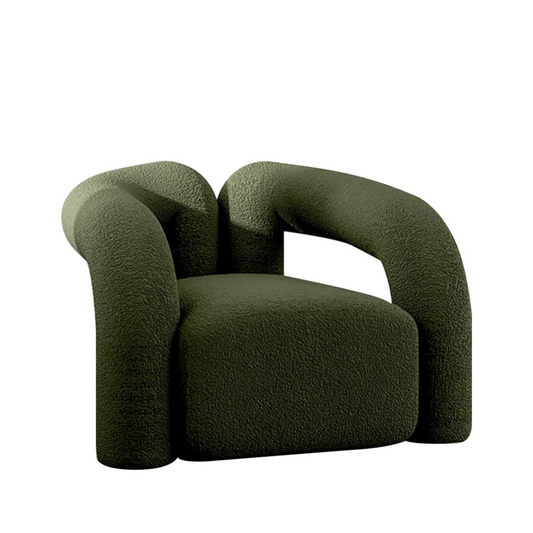 Japandi Dark Green Boucle Accent Chair