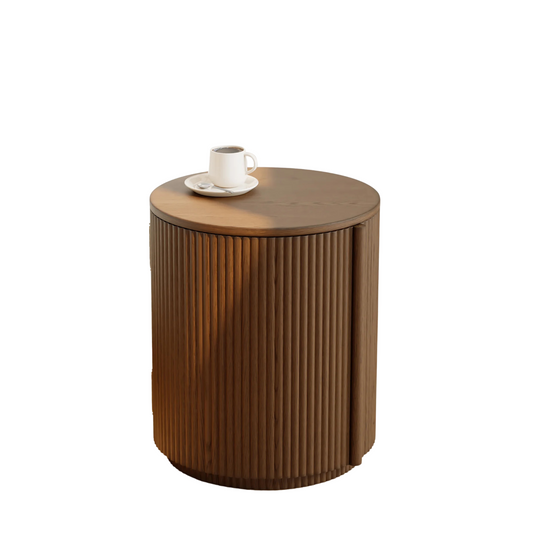 Round Walnut Fluted Side Table