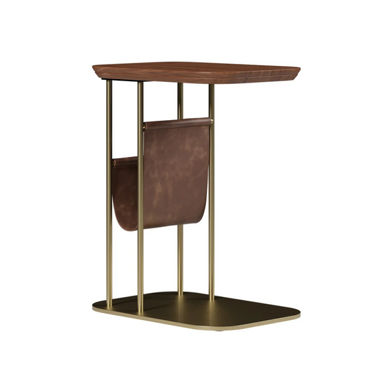 C-Shaped Walnut Rotating Side Table
