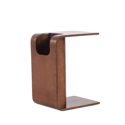 C-Shaped Walnut Wood Side Table