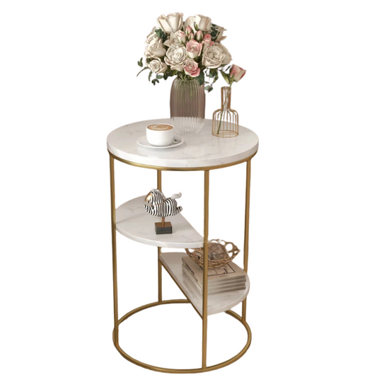 3-Tiered White & Gold End Side Table