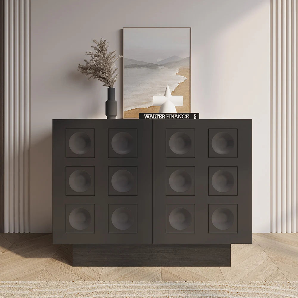 Black Sideboard Buffet with Modern Circle Pattern
