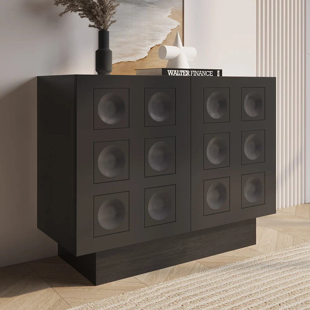 Black Sideboard Buffet with Modern Circle Pattern