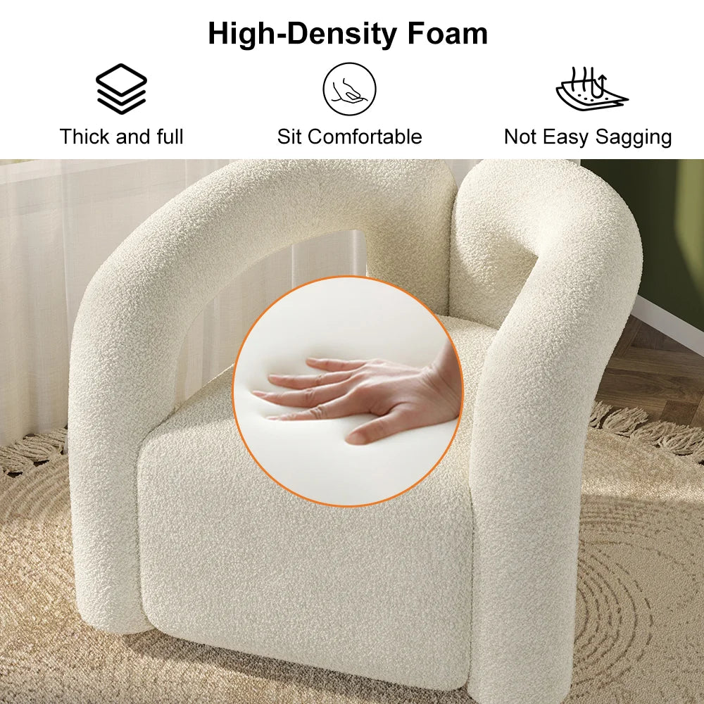 Questions and Answers for Japandi White Boucle Accent Chair with Swivel Base Shaggy Armchair for Living Room