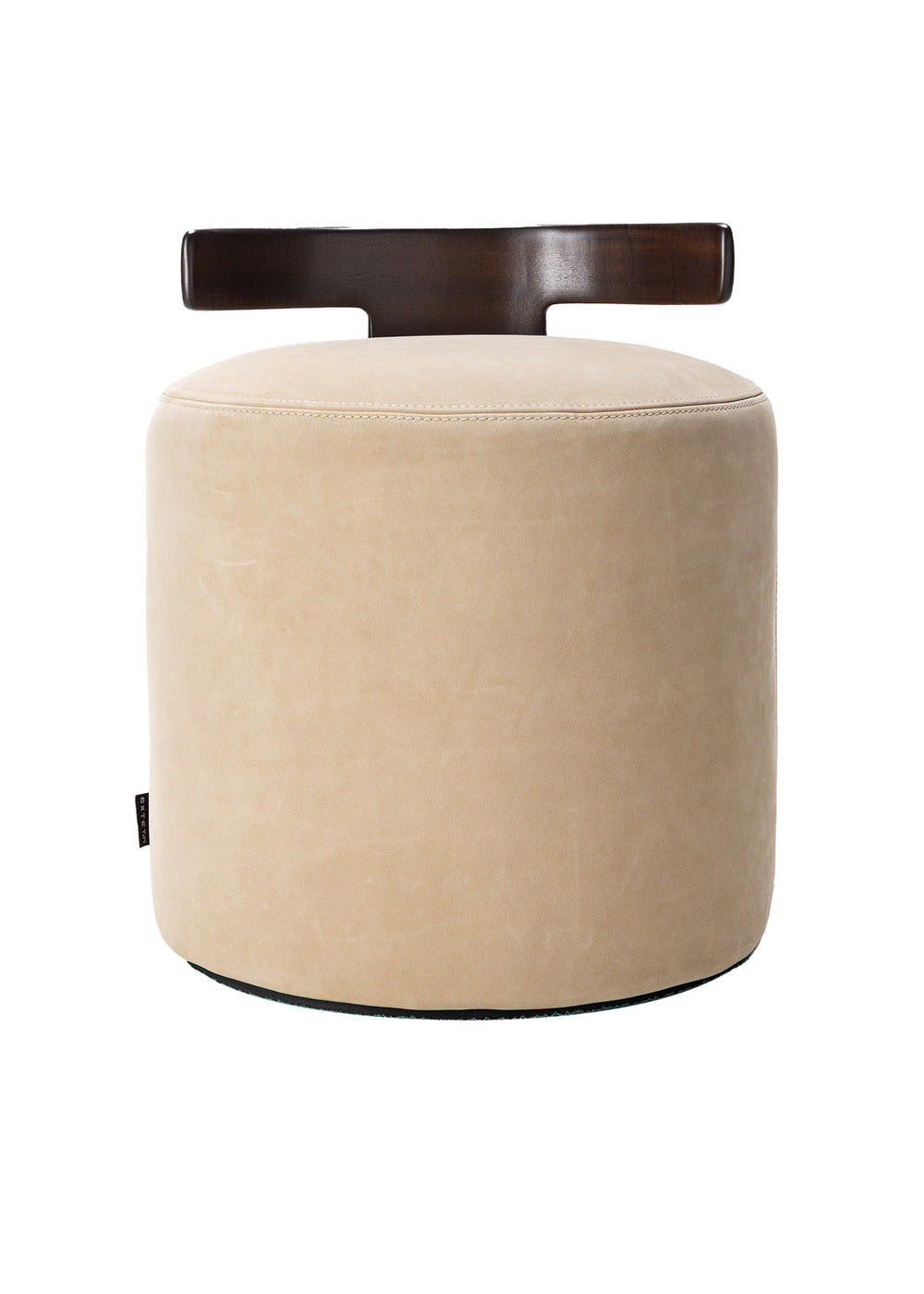 Cream White Leather T-Pouf with Backrest