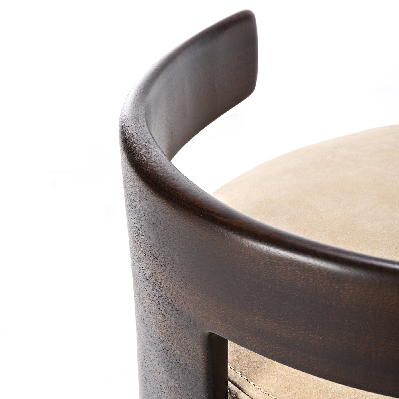 Cream White Leather T-Pouf with Backrest