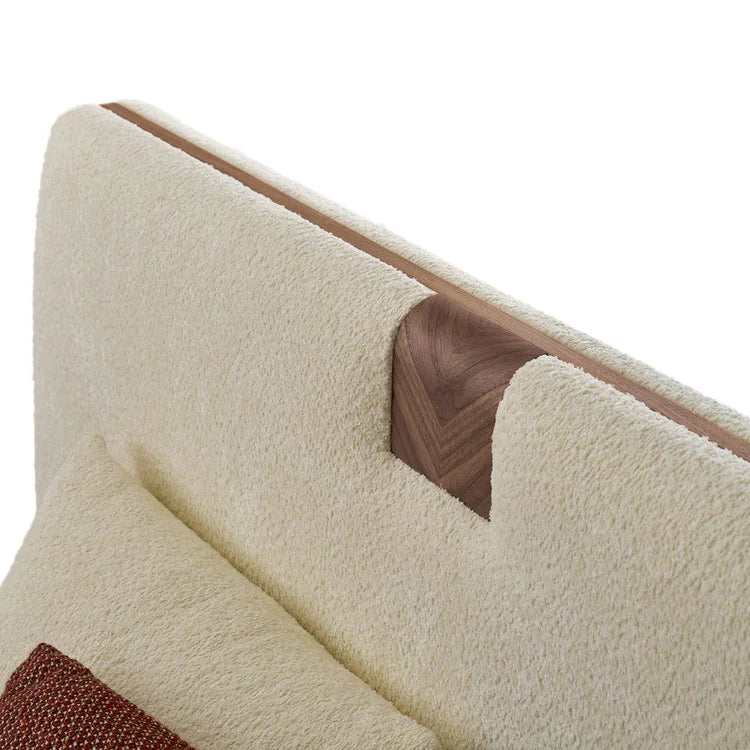 Onigiri Milk Bouclé Bed with Walnut Accents