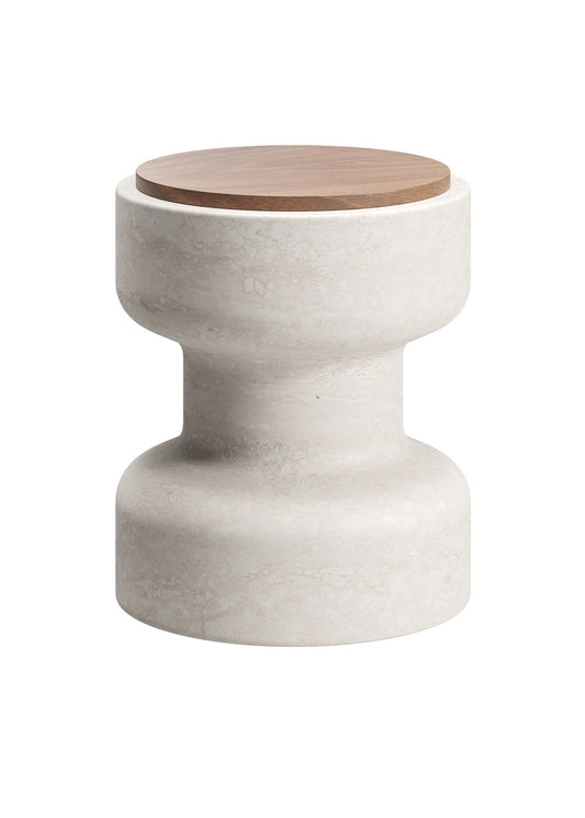 Tivoli Stool in travertine and walnut by Ivan Colominas