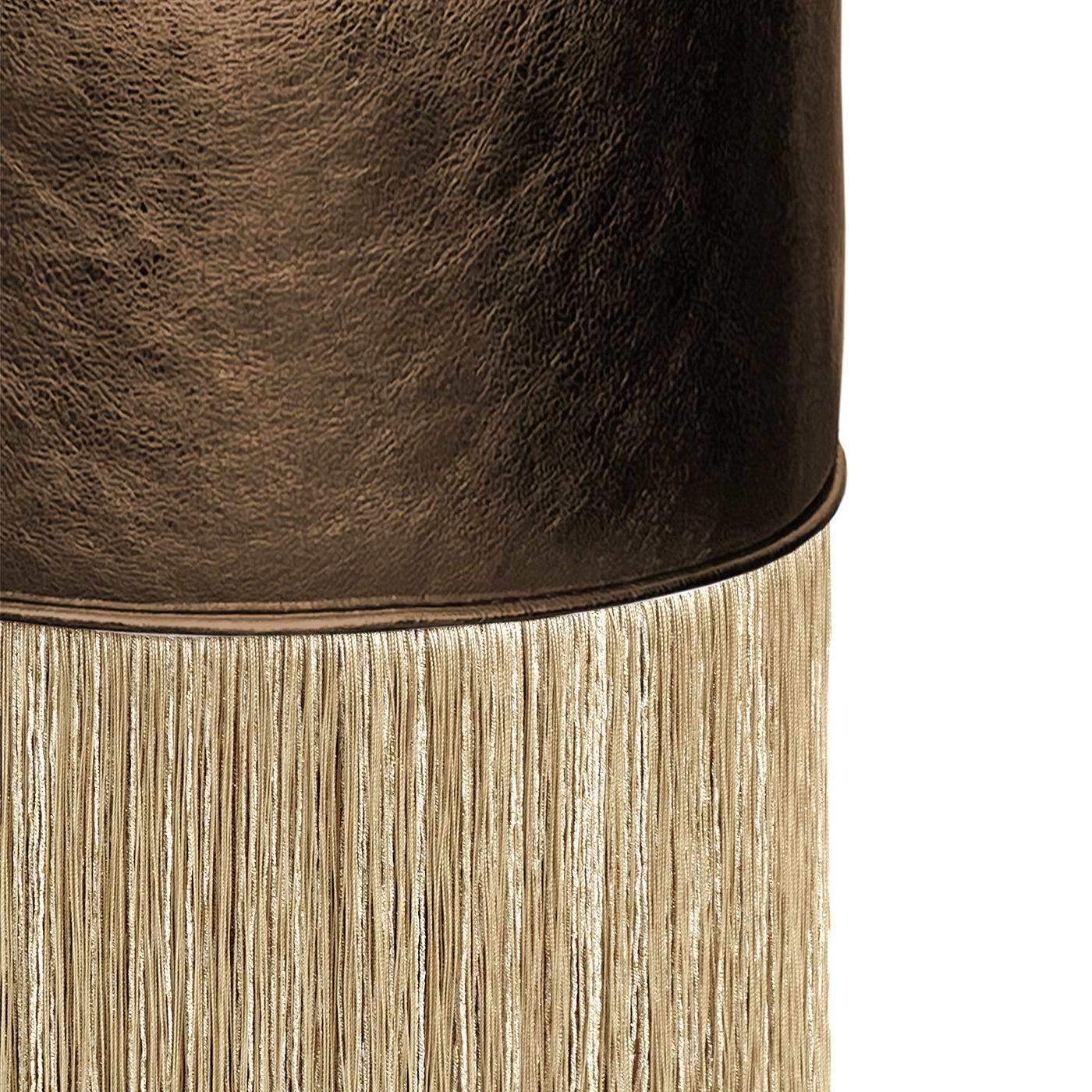 Gleaming Brown Leather Gold Fringes Pouf by Lorenza Bozzoli