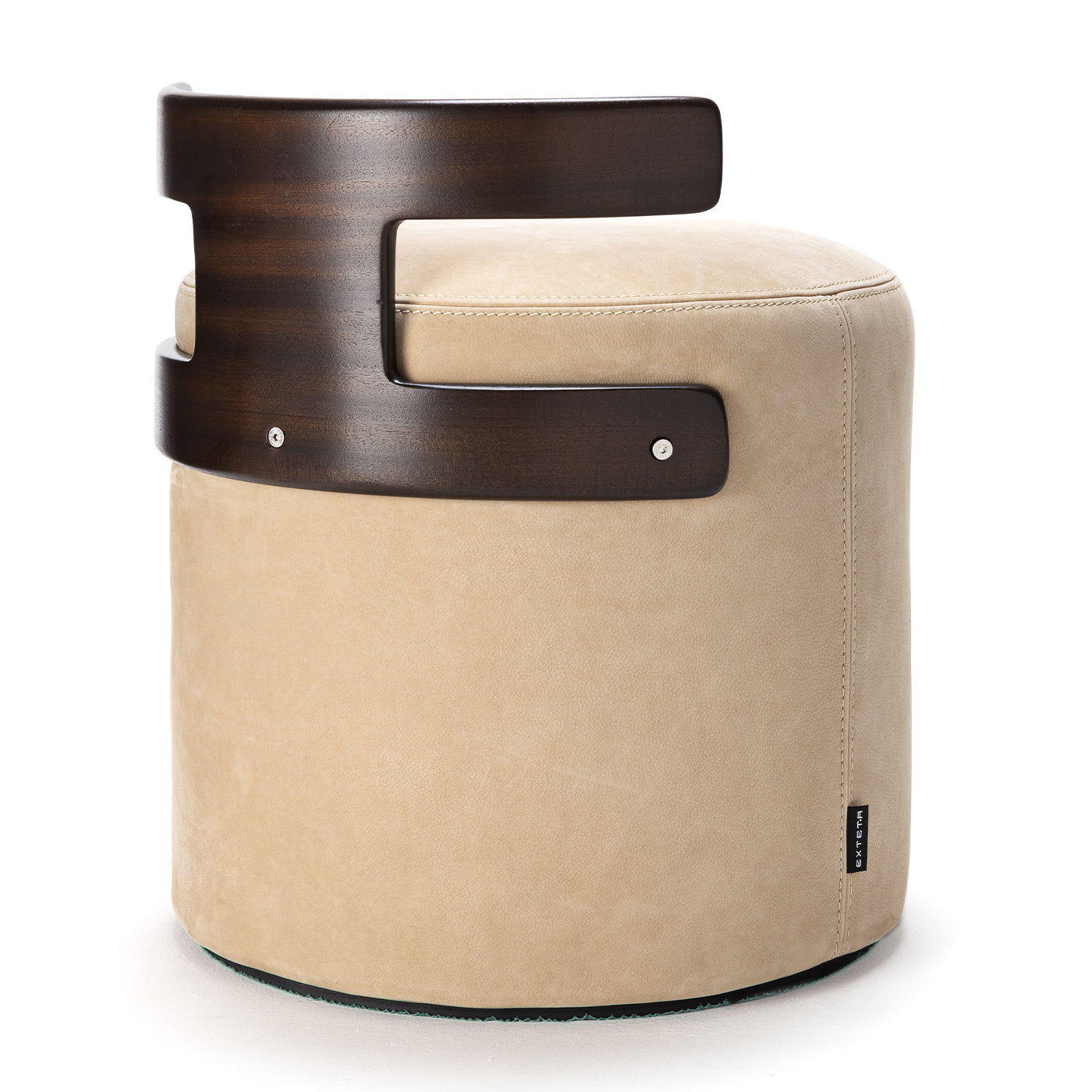 Cream White Leather T-Pouf with Backrest